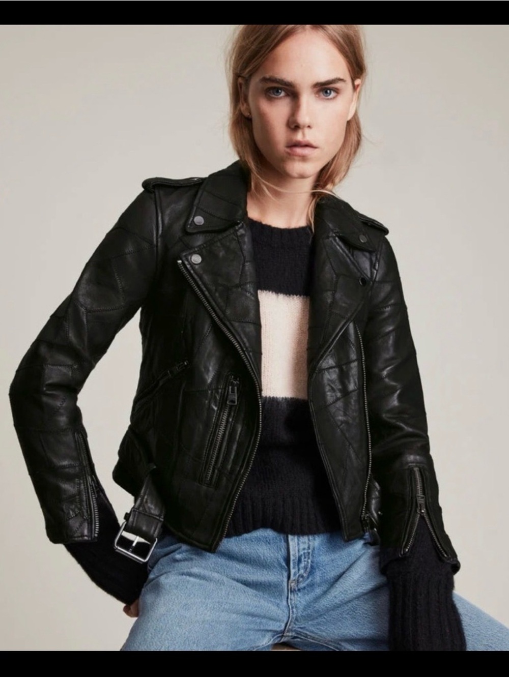 ALL SAINTS Balfern Patch Leather Biker Jacket